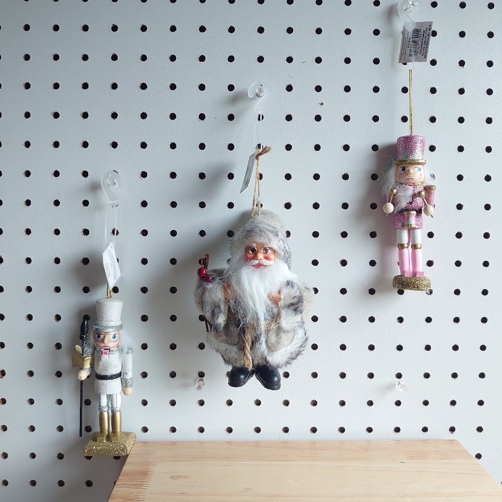 Holiday Time Santa Clause Fuzzy Coat Woodland Christmas Ornament And Nutcrackers